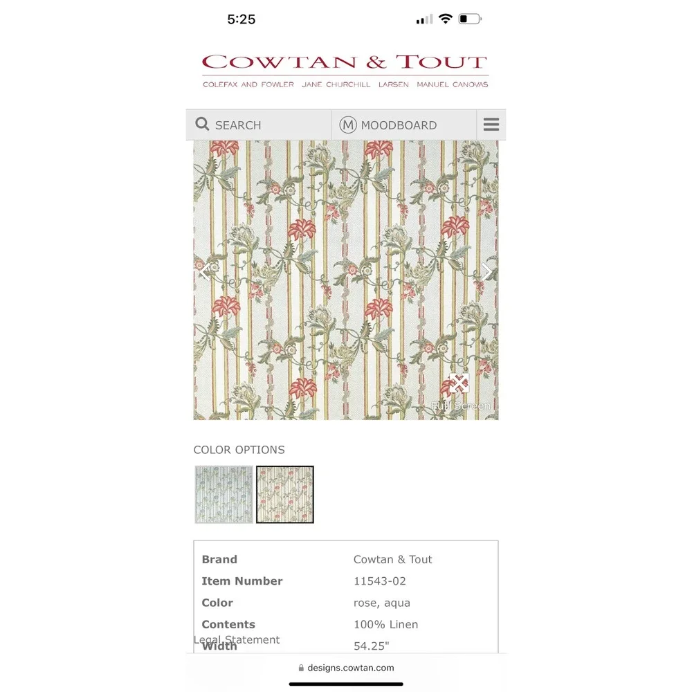 COWTAN & TOUT Fabric Remnants - FLORAISON‎ -LINEN